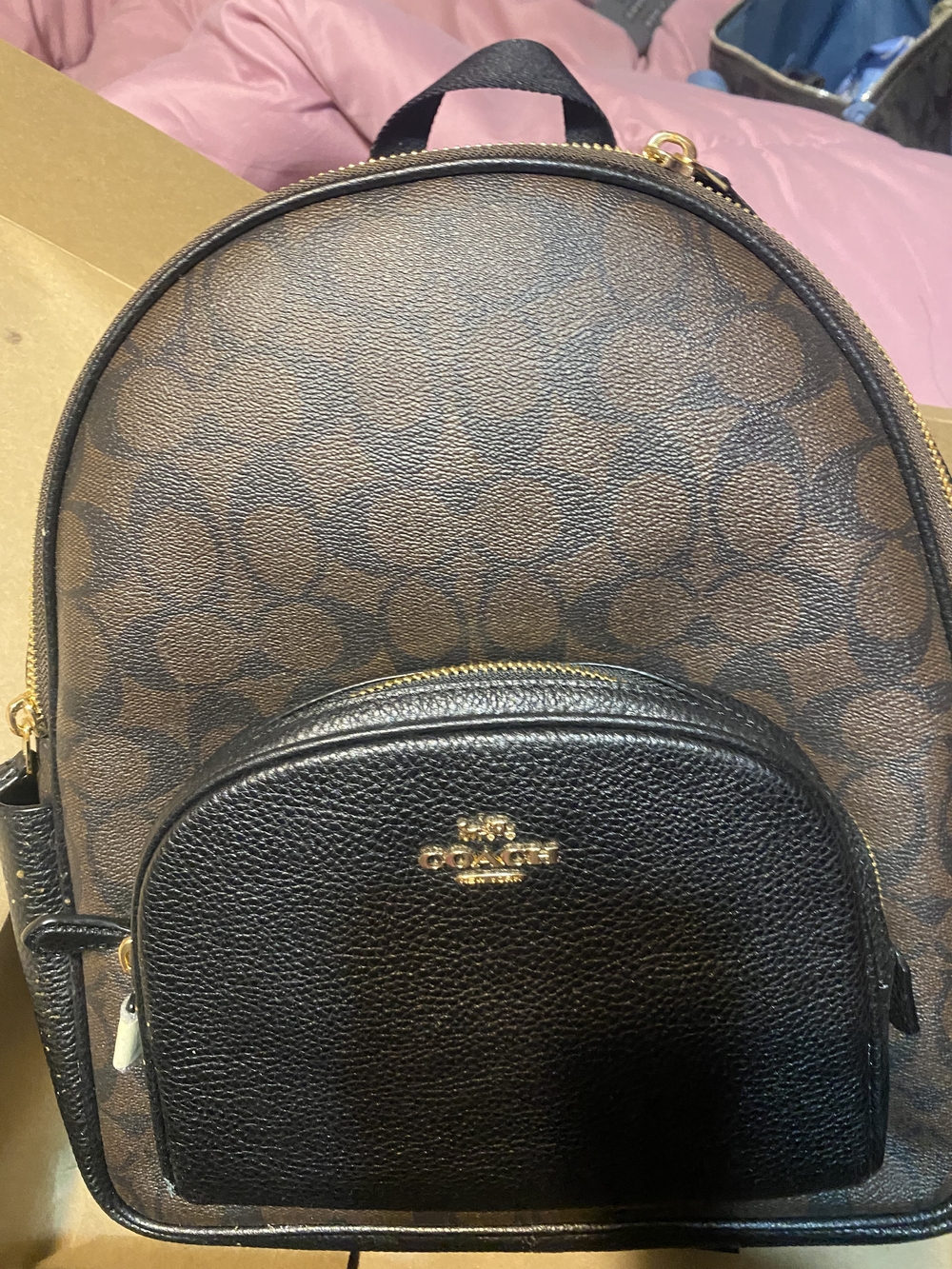 New Coach 5671 Court Backpack In Signature Canvas Brown Black Gold Hardware